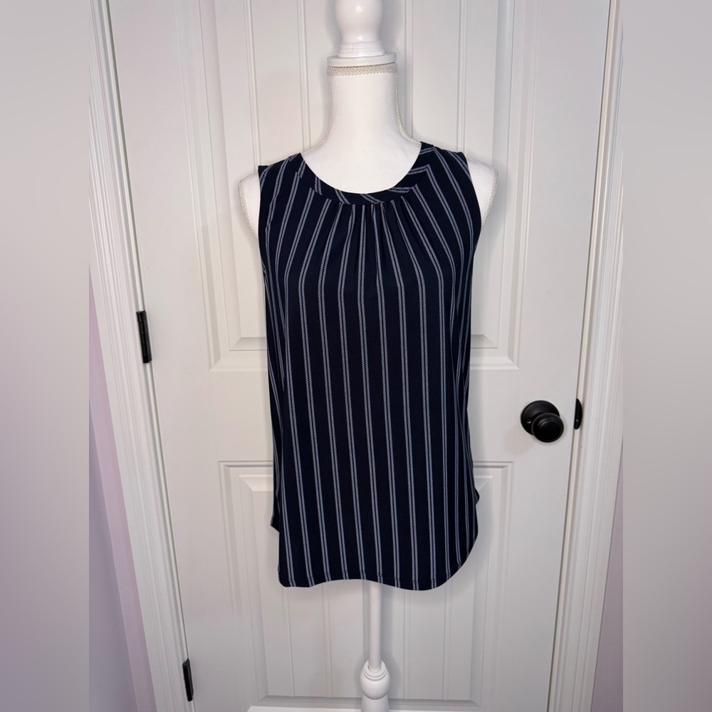 Nine West Navy Blue and White Striped Blouse